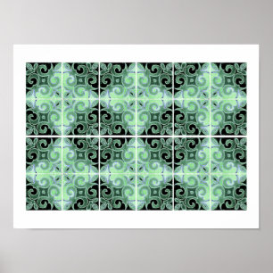 Affiche Green Black Swirl Inspired by Portuguese Azulejos