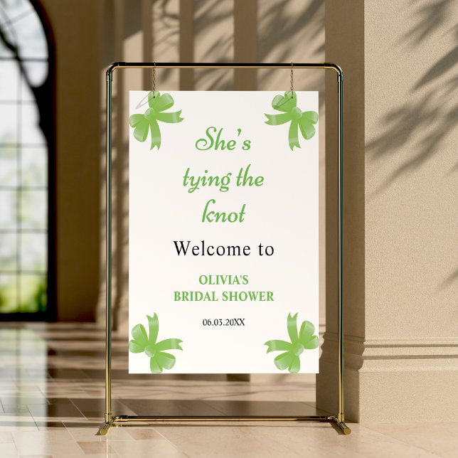 Affiche Green Bow Elle Attache La Fête des mariées du noeu (Green Bow She's Tying The Knot Bridal Shower Welcome Sign )