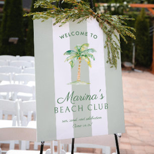 Affiche Green Cabana Stripes Palm Beach Club Bienvenue