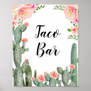 Affiche Green Cactus Taco Bar Fête des mariées Rose Floral