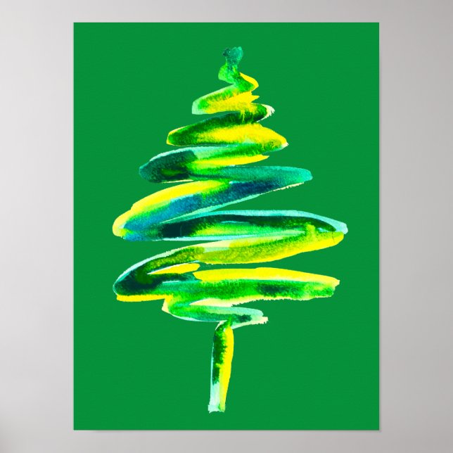 Affiche Green Christmas tree abstract watercolor (Devant)