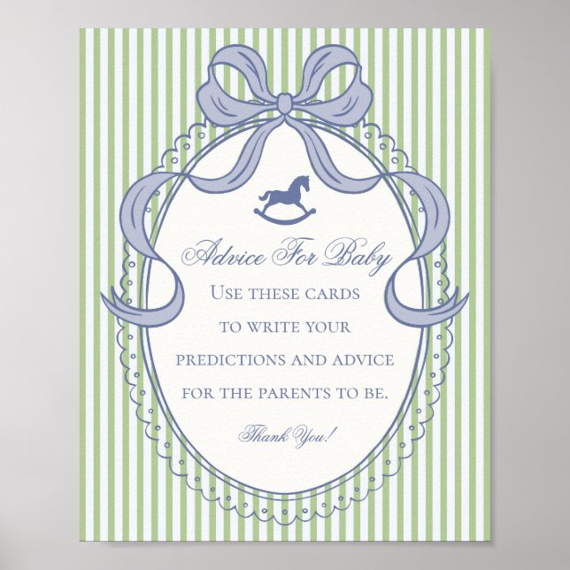 Affiche Green Coquette Bow Rocking Horse Advice for Baby (Devant)