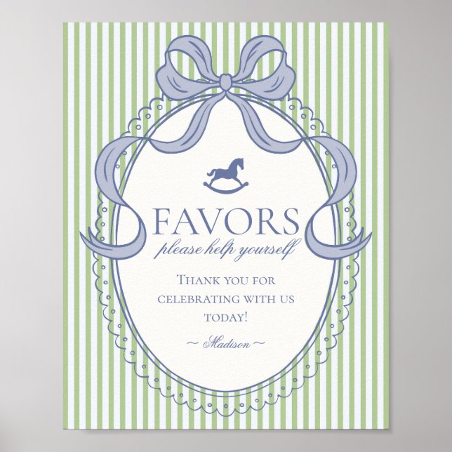 Affiche Green Coquette Bow Rocking Horse Favors Sign (Devant)