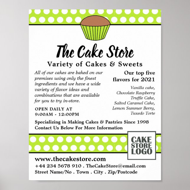 Affiche Green Cupcake & Polka Dot, Cake Store Publicité (Devant)