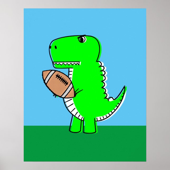 Affiche Green Dinosaur Loves Football (Devant)