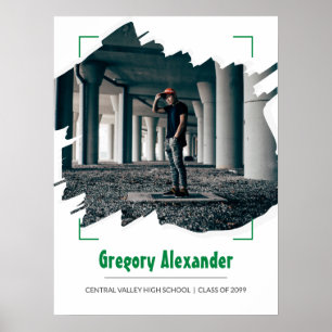 Affiche Green Edgy Abstrait Brushstroke Photo Graduation