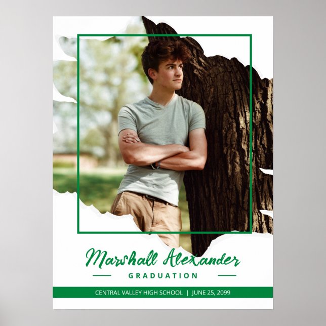 Affiche Green Edgy Abstrait Torn Photo Graduation (Devant)