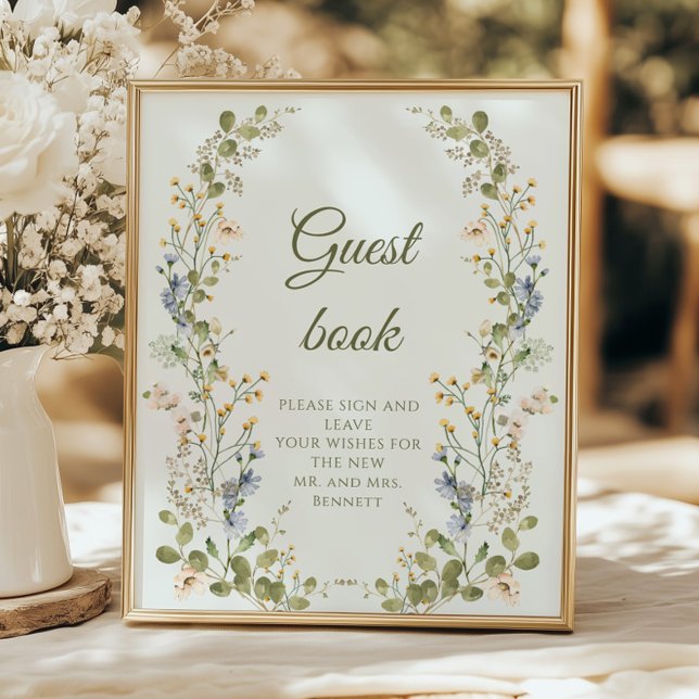 Affiche Green Elegant Fleur sauvage Pastel Mariage Livre d (Créateur téléchargé)