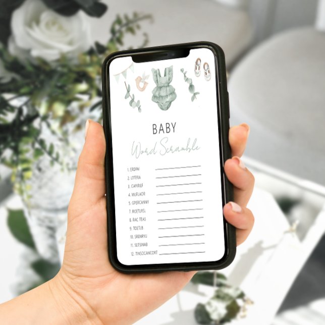 Affiche Green Eucalyptus Baby Girl Douche Scramble Jeu (Créateur téléchargé)