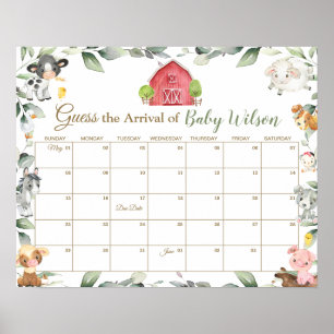 Affiche Green Farm Animals Guess Baby's due Date de Jeu