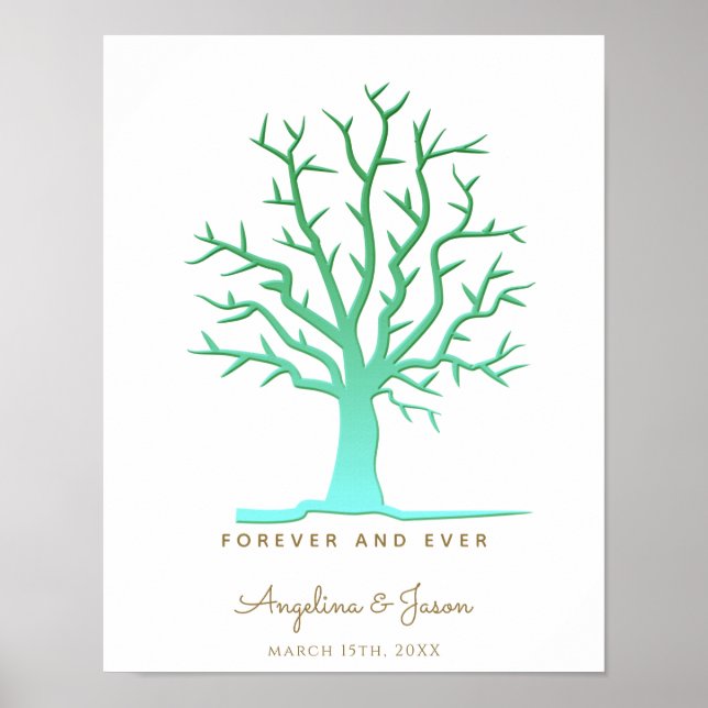 Affiche Green Fingerprint Tree Wedding Guest Book (Devant)