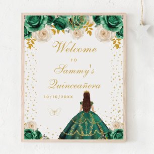 Affiche Green Floral Princess Quinceañera Bienvenue