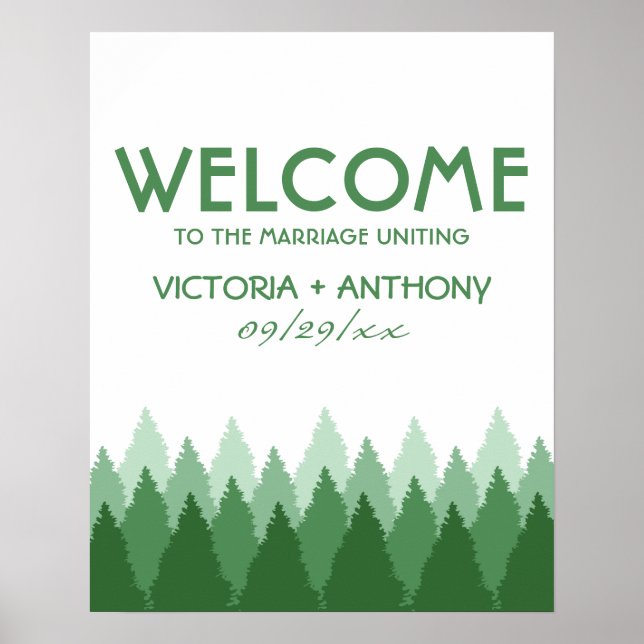 Affiche Green Forest Range Woodland Mariage Bienvenue (Devant)