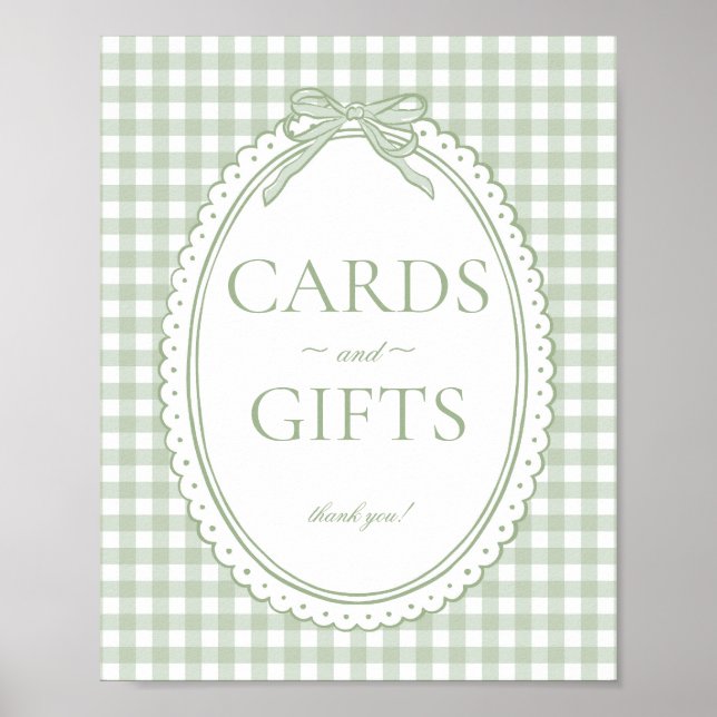 Affiche Green Gingham Coquette Bow Card & Gifts Sign (Devant)