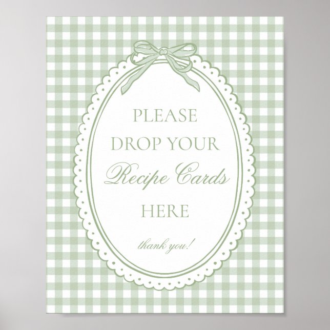 Affiche Green Gingham Coquette Bow Share a Recipe (Devant)