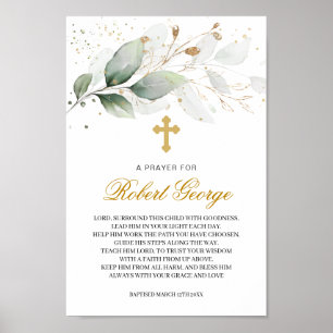 Affiche Green Gold Foliage Cross Genre Baptême neutre