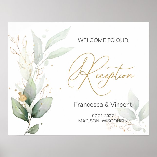 Affiche Green &  gold foliage Reception Welcome sign (Devant)