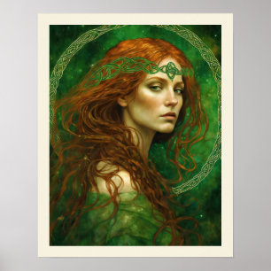 Affiche Green Gown Red Hair Celtic Knot St Patrick's Day
