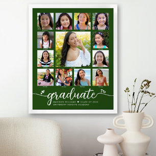 Affiche Green Graduation K-12 Photo Collage Script moderne