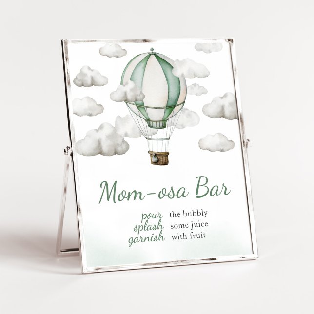 Affiche Green Hot Air Ballotte Baby shower Maman Osa Bar (Gender Neutral Travel Baby Shower Mom Osa Bar Sign)