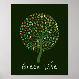 Affiche Green Life slogan Greenie mignon arbre de l'enviro