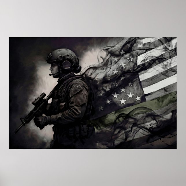 Affiche Green Line American Flag Military Female Tribute (Devant)