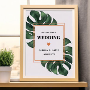 Affiche Green Monstera Leaf  Welcome Wedding 