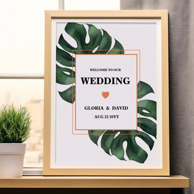 Affiche Green Monstera Leaf  Welcome Wedding  (Créateur téléchargé)
