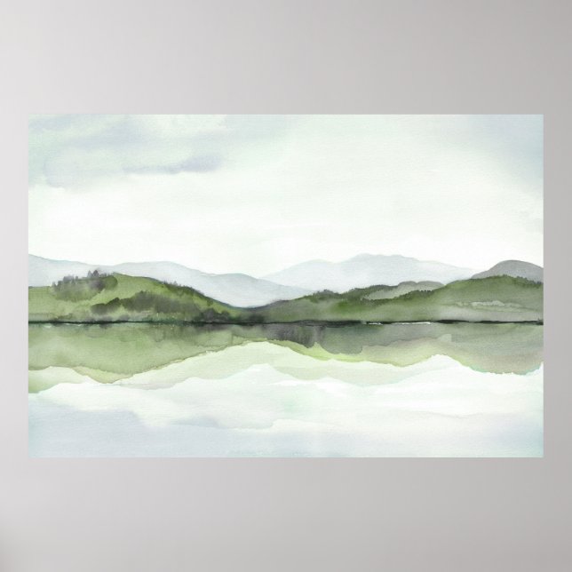 Affiche Green Mountain Reflections Aquarelle Paysage (Devant)