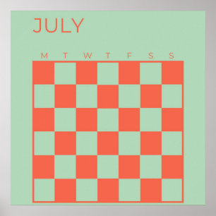 Affiche Green Orange Non daté À damiers Calendrier juillet