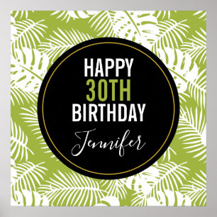 Affiche Green Palm Feuille Rainforest Motif Anniversaire