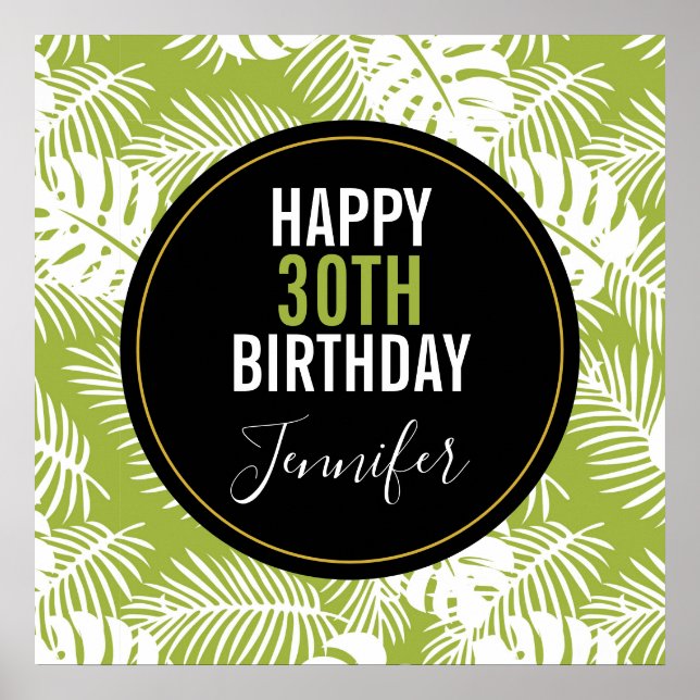 Affiche Green Palm Feuille Rainforest Motif Anniversaire (Devant)