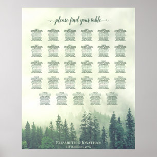 Affiche Green Pine Trees 29 Table Wedding Seating Chart