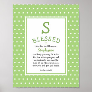 Affiche Green Polka Dot Name Blessing Nursery