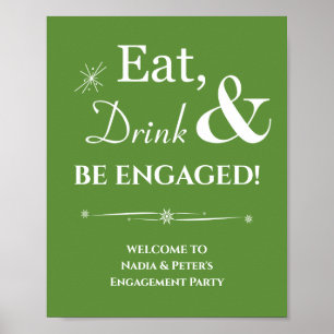 Affiche Green Retro Eat Drink Soyez Fiançailles