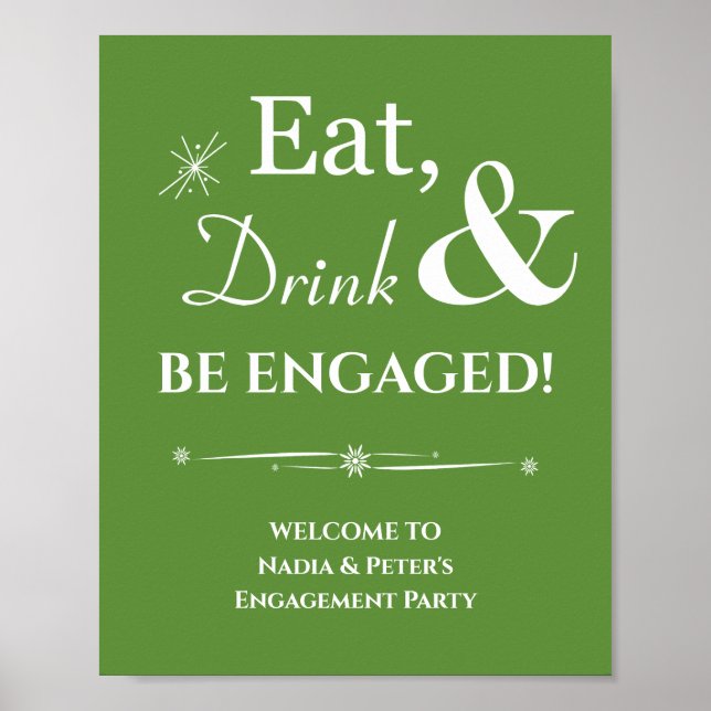 Affiche Green Retro Eat Drink Soyez Fiançailles (Devant)