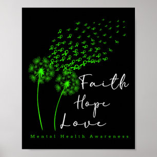 Affiche Green Ribbon Dandelion Faith Hope Mental Health Aw