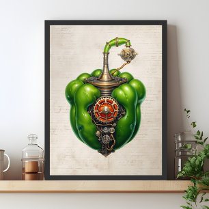 Affiche Green Steampunk Bell poivron art mur, cuisine