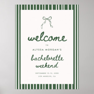 Affiche Green Stripe Coquette Bachelorette Weekend Welcome