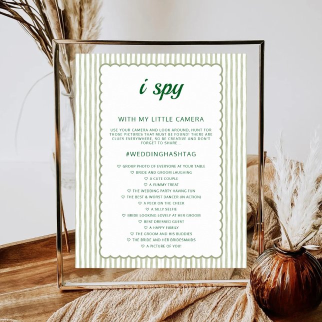 Affiche Green Stripe I Spy Wedding Game Wedding Photo Hunt (Créateur téléchargé)