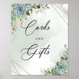 Affiche Green succulents eucalyptus Cards and Gifts sign