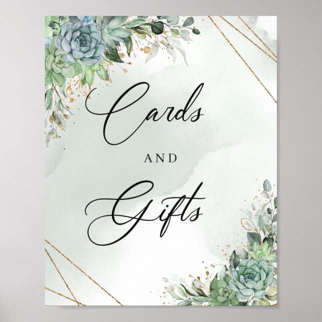 Affiche Green succulents eucalyptus Cards and Gifts sign (Devant)