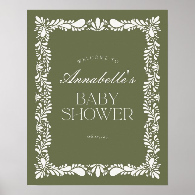Affiche Green Talavera Carrelage Fiesta Baby shower Bienve (Devant)