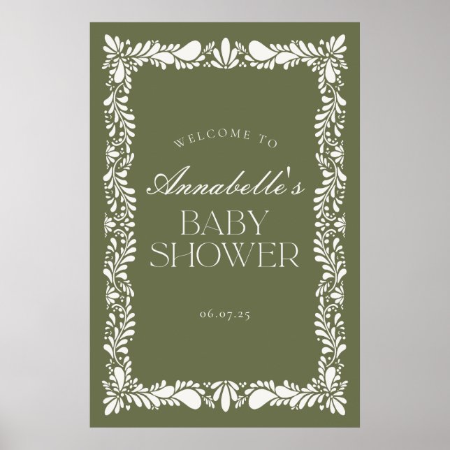 Affiche Green Talavera Carrelage Fiesta Baby shower Bienve (Devant)