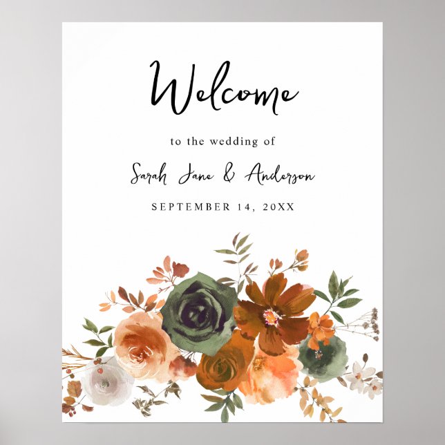 Affiche Green & Terra Cotta Floral Bienvenue (Devant)