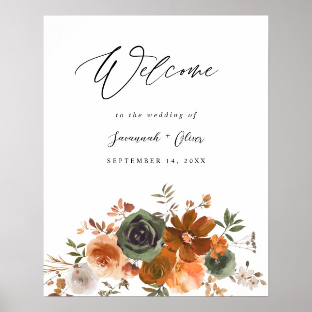 Affiche Green & Terra Cotta Floral Bienvenue (Devant)