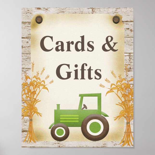 Affiche Green Tractor Cards and Gifts Baby Shower Sign (Devant)
