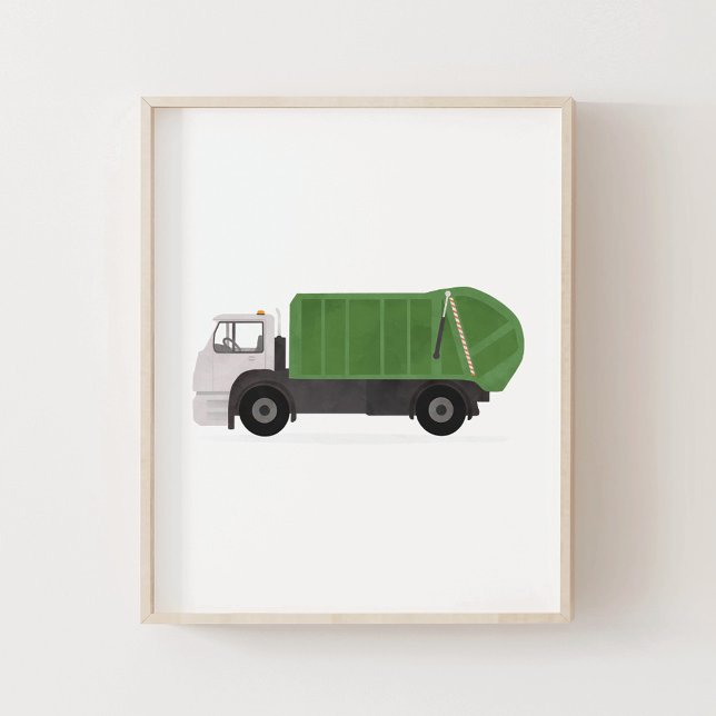 Affiche Green Trash Garbage Truck Boys Bedroom Decor (Créateur téléchargé)