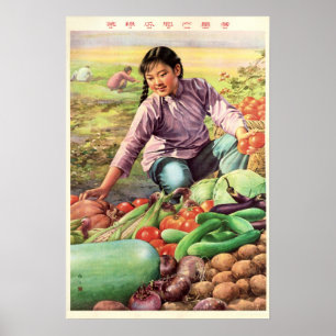 Affiche Green Vegetables Plump Cucumber, Abundant Harvest!