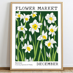 Affiche Green White Narcisse Décembre Marché aux fleurs de